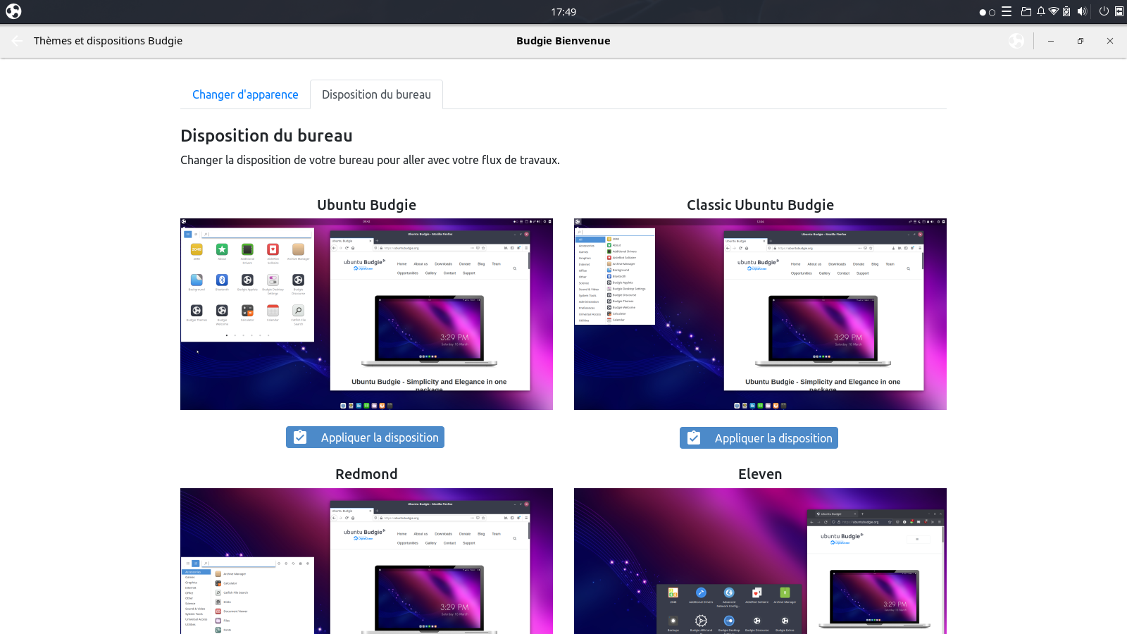 Ubuntu Budgie : disposition du bureau